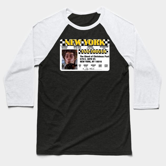 Ghost of Christmas Past Taxi License / Scrooged Baseball T-Shirt by darklordpug